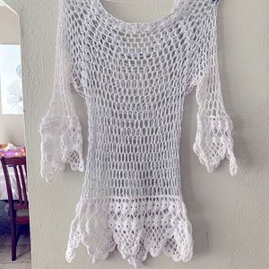 One size,white blouse hand made crochet